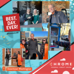 Group photos of CHROME employees and community members in Downtown Washington performing acts of kindness for Best Day Ever