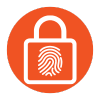  circle, white lock with fingerprint in the middle. 