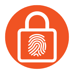 Orange circle with lock and fingerprint