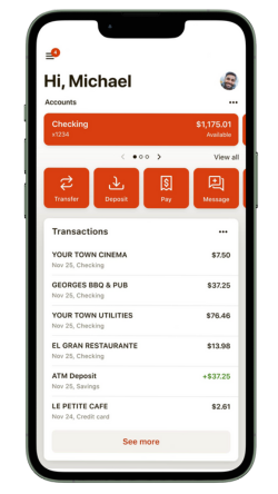 CHROME Mobile Banking App Main Screen on a smartphone shows Checking Features.